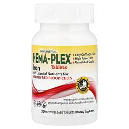 네이쳐스 플러스 NaturesPlus, Hema-Plex®, 건강한 적혈구에 필요한 필수 영양소 함유 철분, 서방형 30정