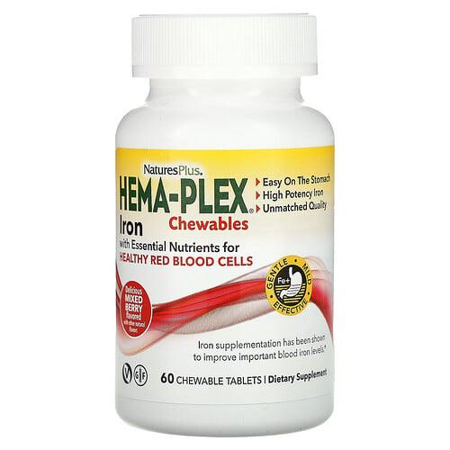 네이쳐스 플러스 NaturesPlus, Hema-Plex 철분 츄어블, 믹스 베리 맛, 츄어블 정 60정