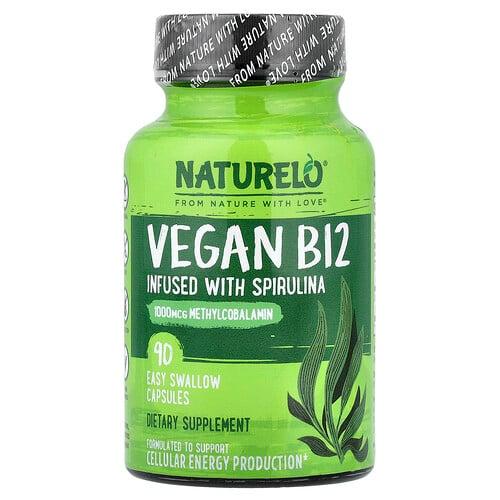 내추렐로 NATURELO, 스피룰리나가 함유된 비건 B12, 삼키기 쉬운 캡슐 90정