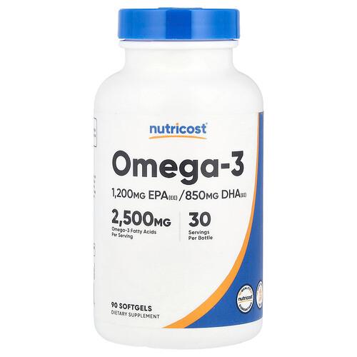 뉴트리코스트 Nutricost, 오메가3, 소프트젤 90정(소프트젤 1정당 833mg) 상품 이미지