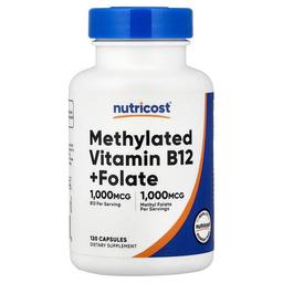 뉴트리코스트 Nutricost, 메틸화 비타민B12 + 엽산, 캡슐 120정