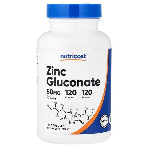 뉴트리코스트 Nutricost, 글루콘산아연, 50mg, 캡슐 120정