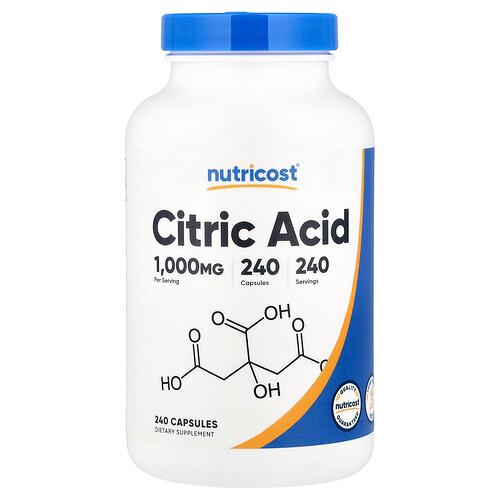 뉴트리코스트 Nutricost, 구연산, 1,000mg, 캡슐 240정