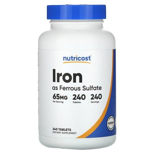 뉴트리코스트 Nutricost, 황산제일철, 철분, 65mg, 240정