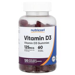 뉴트리코스트 Nutricost, VitaminD3 구미젤리, 믹스 베리, 구미젤리 120개(구미젤리 1개당 62.5mg)