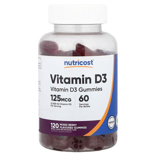 뉴트리코스트 Nutricost, VitaminD3 구미젤리, 믹스 베리, 구미젤리 120개(구미젤리 1개당 62.5mg)