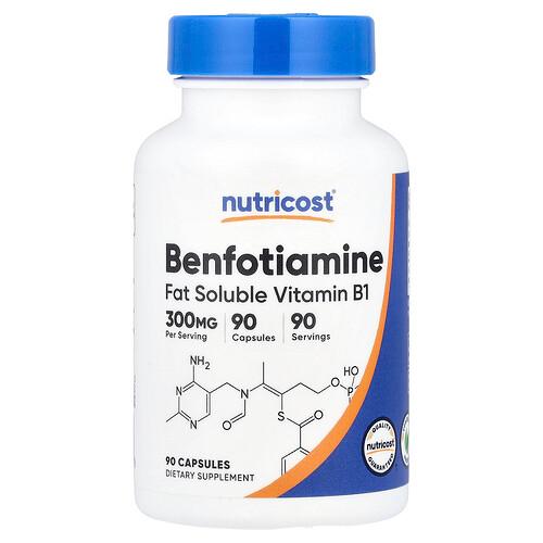 뉴트리코스트 Nutricost, 벤포티아민, 지용성 비타민B1, 300mg, 캡슐 90정