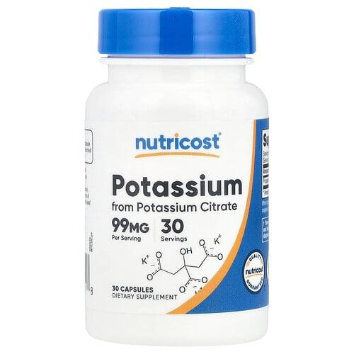 뉴트리코스트 Nutricost, 칼륨, 99mg, 캡슐 30정