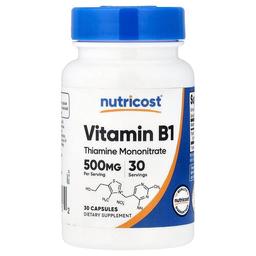 뉴트리코스트 Nutricost, 비타민B1, 500mg, 캡슐 30정