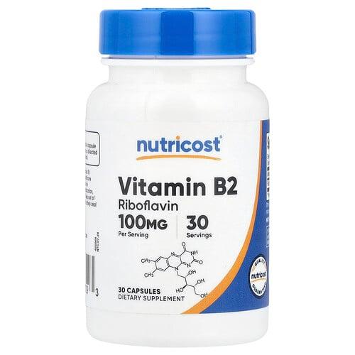 뉴트리코스트 Nutricost, 비타민B2, 100mg, 캡슐 30정