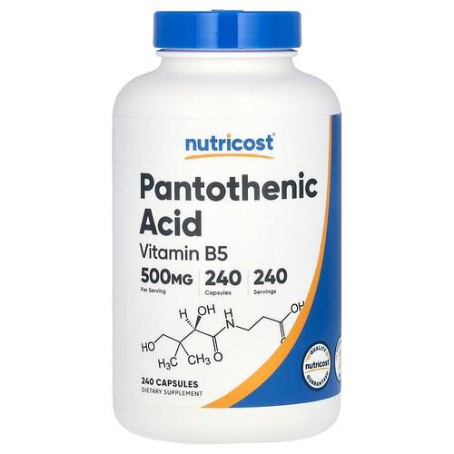 뉴트리코스트 Nutricost, 판토텐산, 비타민B5, 500mg, 캡슐 240정
