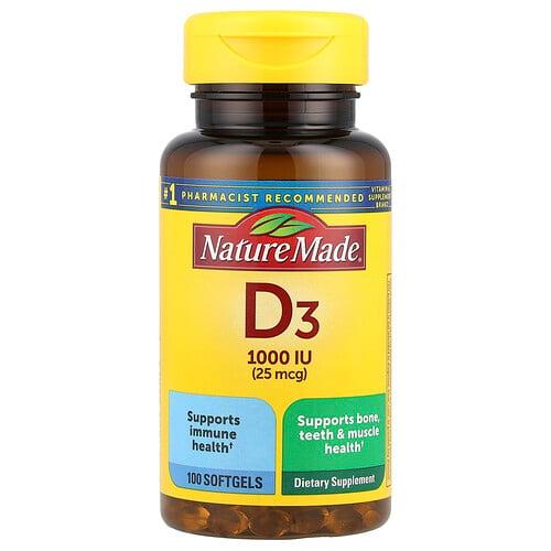 네이쳐메이드 Nature Made, 비타민D3, 25mcg(1,000IU), 소프트젤 100정