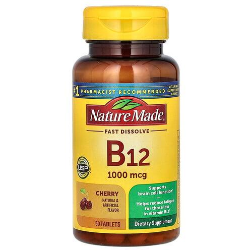네이쳐메이드 Nature Made, B-12 설하, 체리, 1,000mcg, 50정