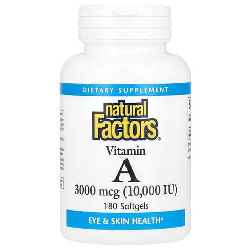 네츄럴 펙터스 Natural Factors, 비타민A, 3,000mcg(10,000IU), 소프트젤 180정 상품 이미지