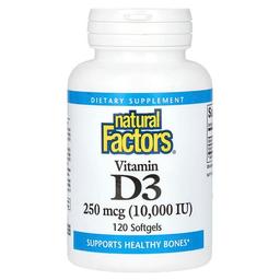 네츄럴 펙터스 Natural Factors, 비타민D3, 250 mcg (10,000 IU), 소프트젤 120정