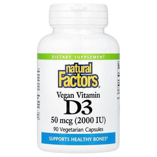 네츄럴 펙터스 Natural Factors, 비건 비타민D3, 50mcg(2,000IU), 베지 캡슐 90정