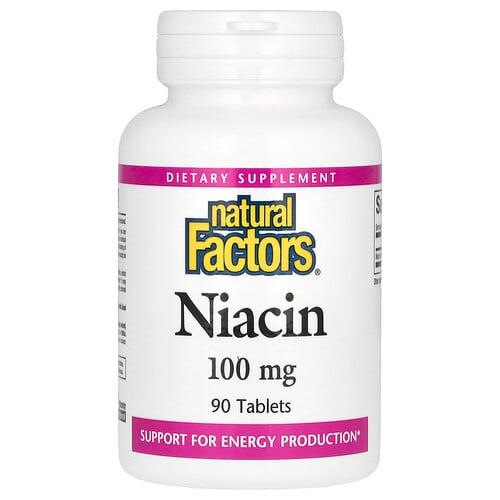 네츄럴 펙터스 Natural Factors, 니아신, 100mg, 90정