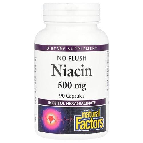 네츄럴 펙터스 Natural Factors, 니아신, 안면홍조 없음, 500mg, 캡슐 90정 상품 이미지