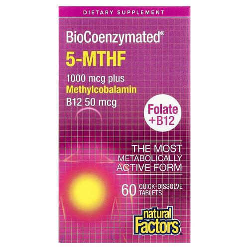 네츄럴 펙터스 Natural Factors, BioCoenzymated®, 엽산 + B12, 빠른 용해 정제 60정