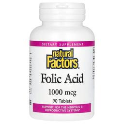 네츄럴 펙터스 Natural Factors, 엽산, 1,000mcg, 90정