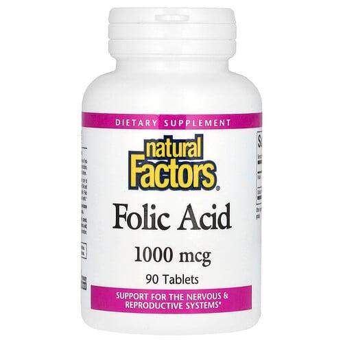 네츄럴 펙터스 Natural Factors, 엽산, 1,000mcg, 90정 상품 이미지