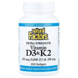네츄럴 펙터스 Natural Factors, 비타민D3 & K2, 소프트젤 200정