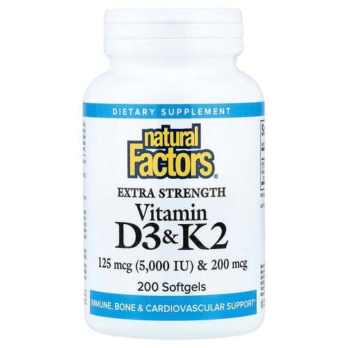 네츄럴 펙터스 Natural Factors, 비타민D3 & K2, 소프트젤 200정
