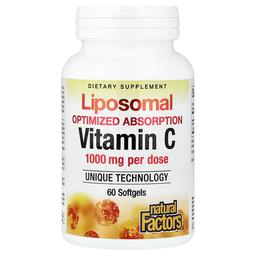 네츄럴 펙터스 Natural Factors, 리포소말 비타민C, 소프트젤 60정(소프트젤 1정당 500mg)