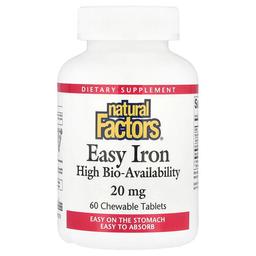 네츄럴 펙터스 Natural Factors, Easy Iron, 20mg, 츄어블 60정