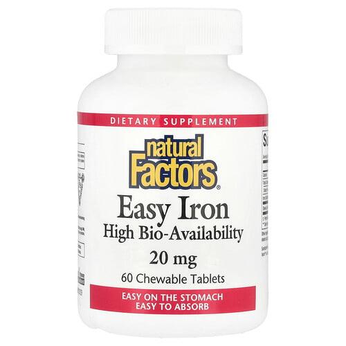 네츄럴 펙터스 Natural Factors, Easy Iron, 20mg, 츄어블 60정 상품 이미지