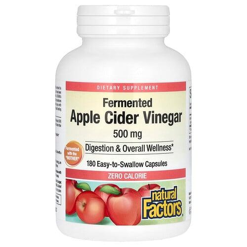 네츄럴 펙터스 Natural Factors, 발효 사과 식초, 500mg, 삼키기 쉬운 캡슐 180정