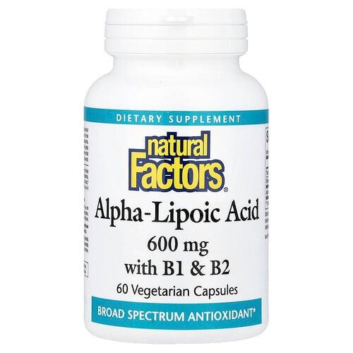 네츄럴 펙터스 Natural Factors, 알파리포산, B1 및 B2 함유, 베지 캡슐 60정