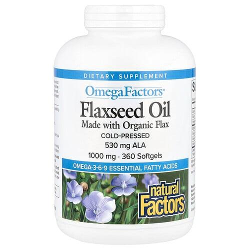 네츄럴 펙터스 Natural Factors, OmegaFactors, 아마씨 오일, 1,000mg, 소프트젤 360정