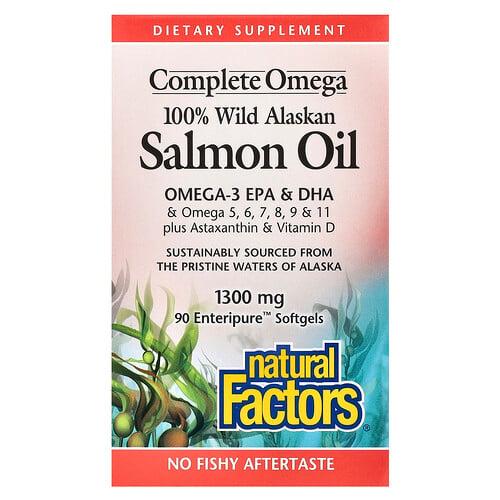 네츄럴 펙터스 Natural Factors, Complete Omega, 100% 자연산 알래스카 연어 오일, 1,300mg, Enteripure™ 소프트젤 90정