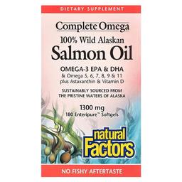 네츄럴 펙터스 Natural Factors, Complete Omega, 100% 자연산 알래스카 연어 오일, 1,300mg, Enteripure 소프트젤 180정