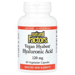 네츄럴 펙터스 Natural Factors, 비건 Hyabest, 히알루론산, 120mg, 베지 캡슐 60정