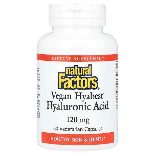 네츄럴 펙터스 Natural Factors, 비건 Hyabest, 히알루론산, 120mg, 베지 캡슐 60정