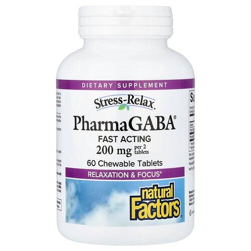 네츄럴 펙터스 Natural Factors, Stress-Relax®, PharmaGABA®, 츄어블 60정(1정당 100mg)