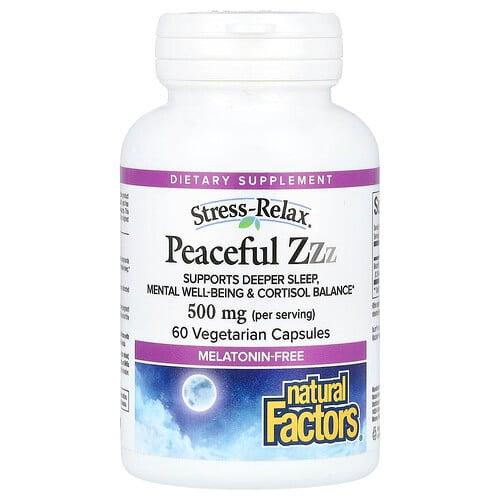 네츄럴 펙터스 Natural Factors, Stress-Relax®, Peaceful ZZZ, 베지 캡슐 60정(캡슐 1정당 250mg)
