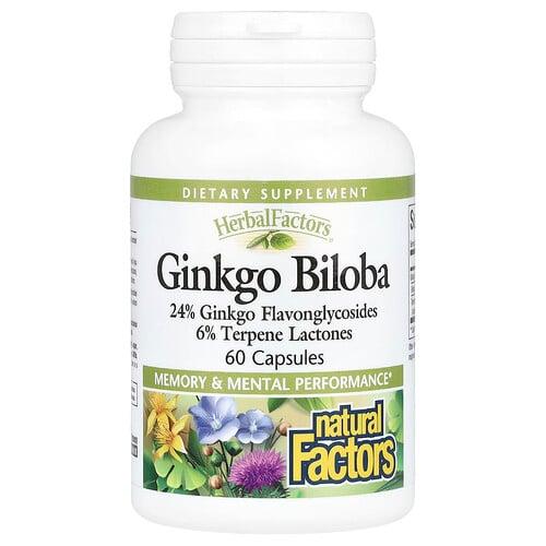 네츄럴 펙터스 Natural Factors, HerbalFactors®, 은행나무, 캡슐 60정