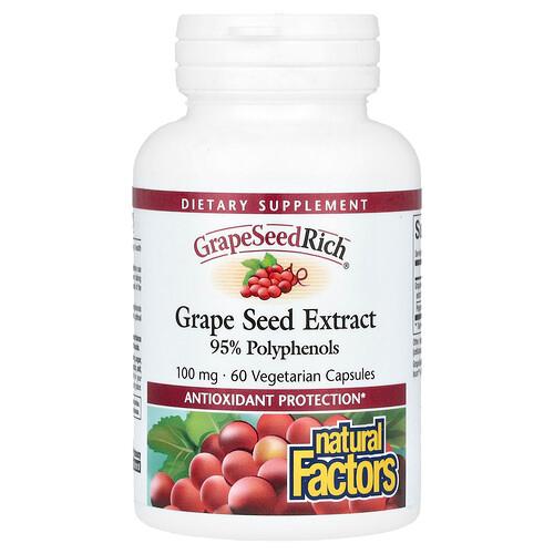 네츄럴 펙터스 Natural Factors, 포도 씨추출물, 100mg, 베지 캡슐 60정