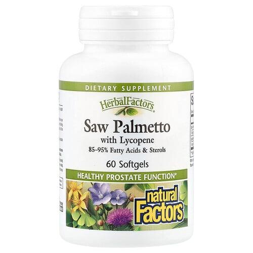 네츄럴 펙터스 Natural Factors, HerbalFactors®, 쏘팔메토, 라이코펜, 소프트젤 60정 상품 이미지