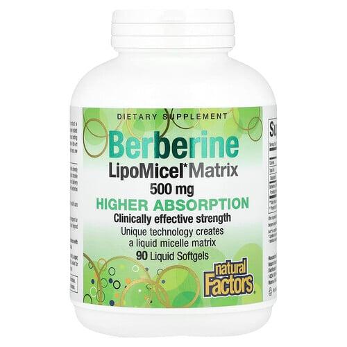 네츄럴 펙터스 Natural Factors, 베르베린, LipoMicel 매트릭스, 500mg, 액상 소프트젤 90정
