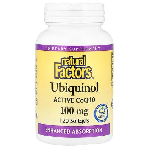 네츄럴 펙터스 Natural Factors, 유비퀴놀, QH 활성 CoQ10, 100mg, 소프트젤 120정 상품 이미지