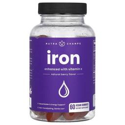 뉴트라챔스 NutraChamps, 철분 구미젤리, 비타민C로 강화, 천연 베리, 비건 구미젤리 60개