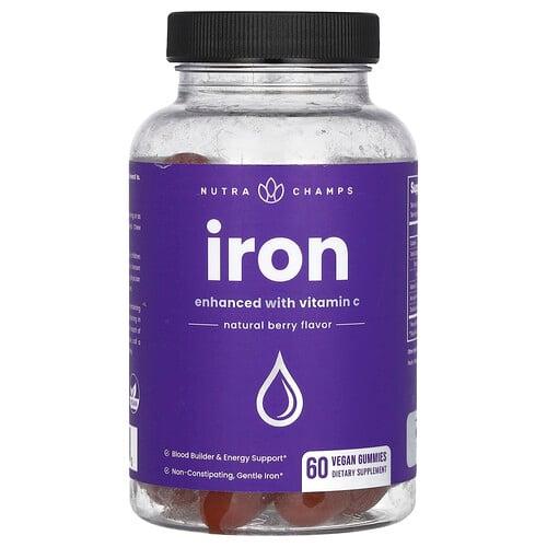 뉴트라챔스 NutraChamps, 철분 구미젤리, 비타민C로 강화, 천연 베리, 비건 구미젤리 60개 상품 이미지