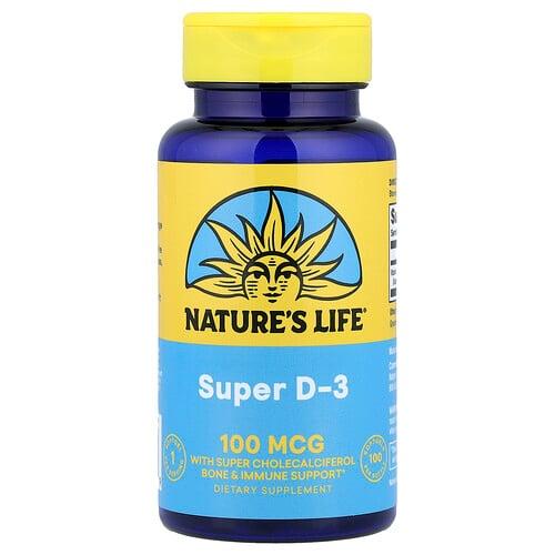 네츄럴 라이프 Nature's Life, 슈퍼 D-3, 100mcg, 소프트젤 100정