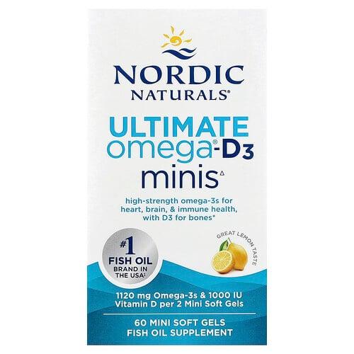 노르딕 네츄럴 프로페셔날 Nordic Naturals, Ultimate Omega®-D3 미니스, 맛있는 레몬, 미니 소프트젤 60정