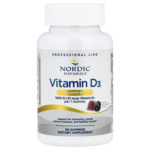 노르딕 네츄럴 프로페셔날 Nordic Naturals, 비타민D3 구미젤리, 야생 베리, 60IU, 구미젤리 60개