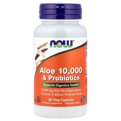 나우푸드 NOW Foods, 알로에 10,000 & 프로바이오틱, 베지 캡슐 60정